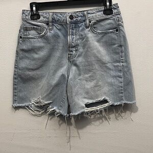 Hidden High Waist Distressed Light Blue Denim Dad Shorts Small